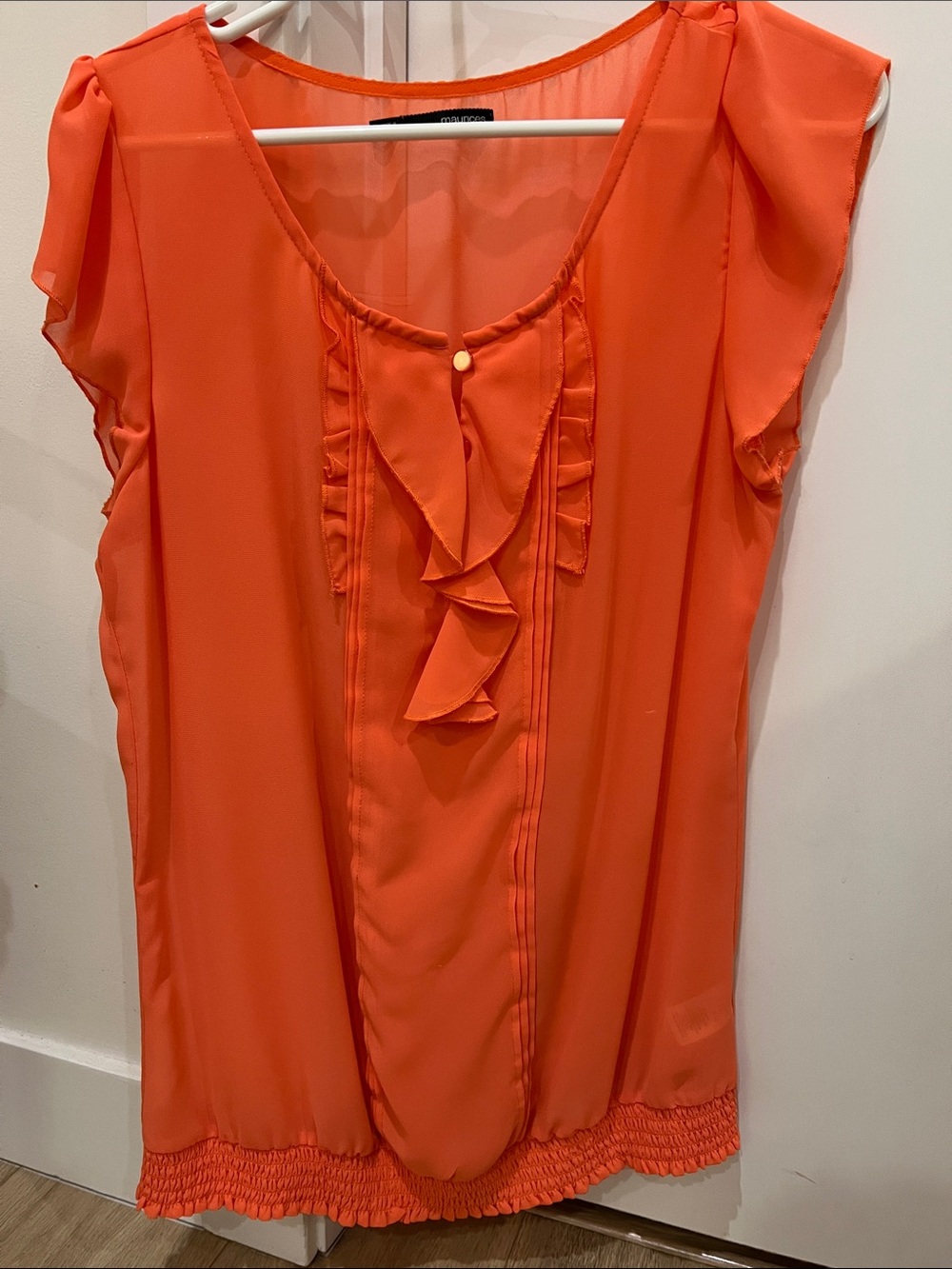 Coral Ruffle Front Women's Top